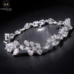 Luxury White Gold Plated Flower Cubic Zirconia Bracelet