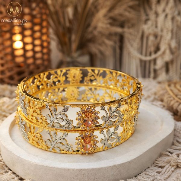 1 Karat Indian Gold Plated Champaign & White Zircons Bangles