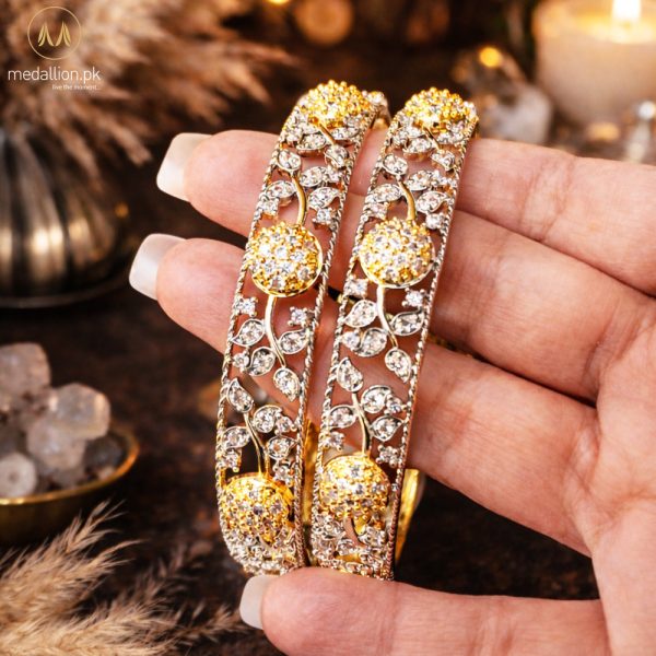 1 Karat Indian Gold Plated Round Balls Design Zircons Bangles
