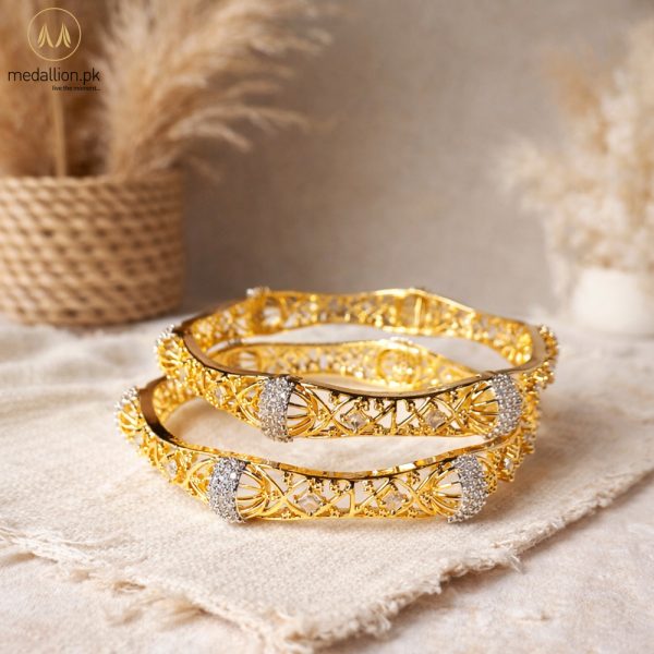 1 Karat Indian Gold & Silver Plated Geometrical Shape Bangles
