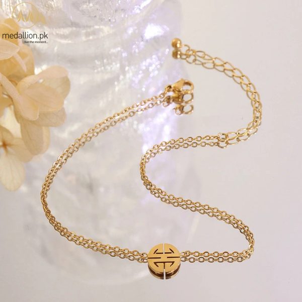 Stainless Steel Gold Plated Round Chinese Symbol Anklet