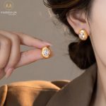 Ancient Style Gold Plated Oval Stud Earrings