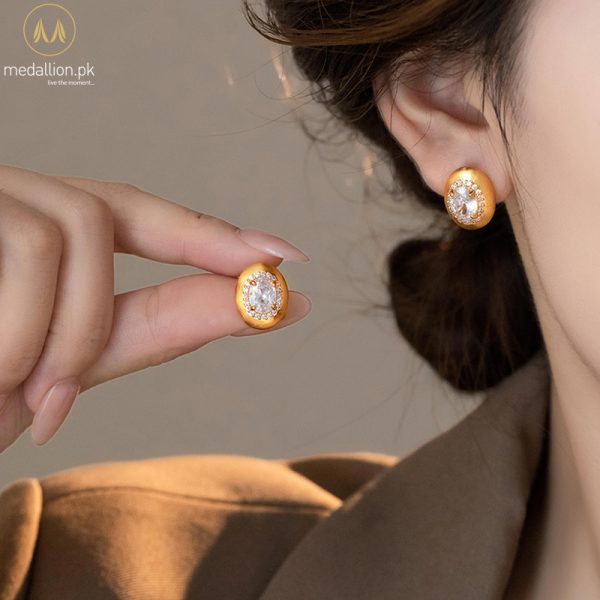 Ancient Style Gold Plated Oval Stud Earrings