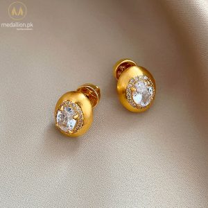 Ancient Style Gold Plated Oval Stud Earrings