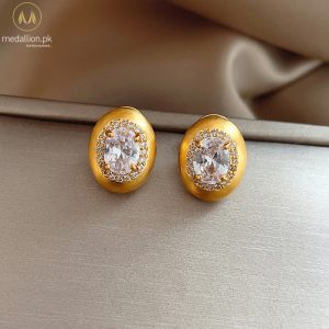 Ancient Style Gold Plated Oval Stud Earrings