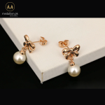 Rose Gold Plated Bowknot Simulated Pearl Earrings