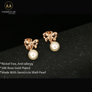 Rose Gold Plated Bowknot Simulated Pearl Earrings