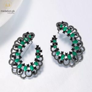Trending Black & Green Cubic Zirconia Stud Earring