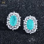 925 Sterling Silver Oval Paraiba Stone Stud Earrings