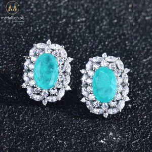 925 Sterling Silver Oval Paraiba Stone Stud Earrings