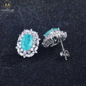 925 Sterling Silver Oval Paraiba Stone Stud Earrings