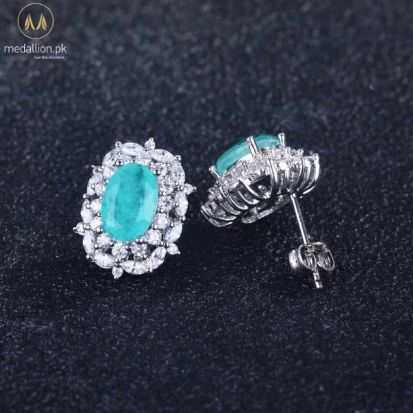 925 Sterling Silver Oval Paraiba Stone Stud Earrings