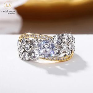 Luxury Gold & Silver Plated Big Zircon Ring