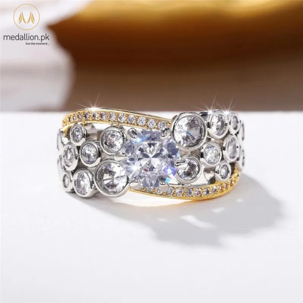 Luxury Gold & Silver Plated Big Zircon Ring