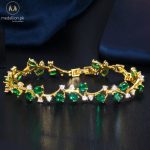 White Gold Plated Green Leaf Cubic Zirconia Bracelet