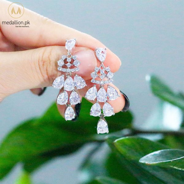 White Gold Plated Water Drop Zirconia Dangle Earrings