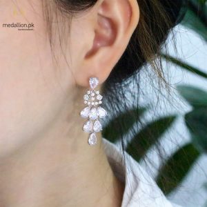 White Gold Plated Water Drop Zirconia Dangle Earrings