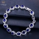 White Gold Plated Blue Oval Cubic Zirconia Bracelet