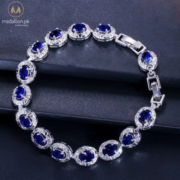 White Gold Plated Blue Oval Cubic Zirconia Bracelet White Gold Plated Blue Oval Cubic Zirconia Bracelet