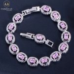 White Gold Plated Pink Oval Cubic Zirconia Bracelet