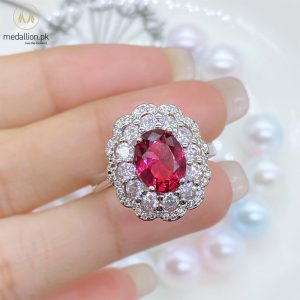 Luxury White Gold Plated Red Zircon Oval Style Ring