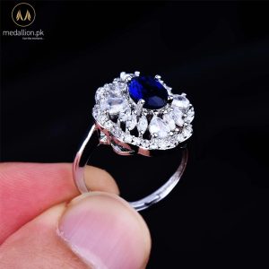 Luxury White Gold Plated Blue Zircon Oval Style Ring