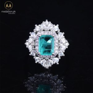 Luxury White Gold Plated Paraiba Tourmaline Zirconia Ring