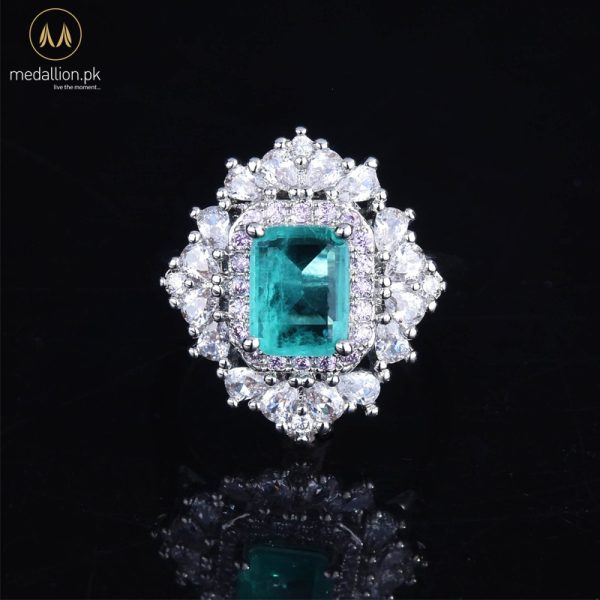 Luxury White Gold Plated Paraiba Tourmaline Zirconia Ring
