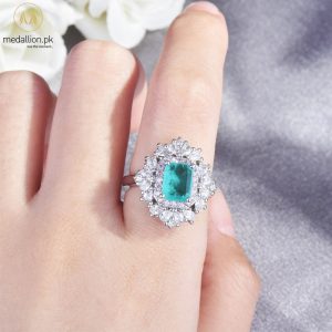 Luxury White Gold Plated Paraiba Tourmaline Zirconia Ring