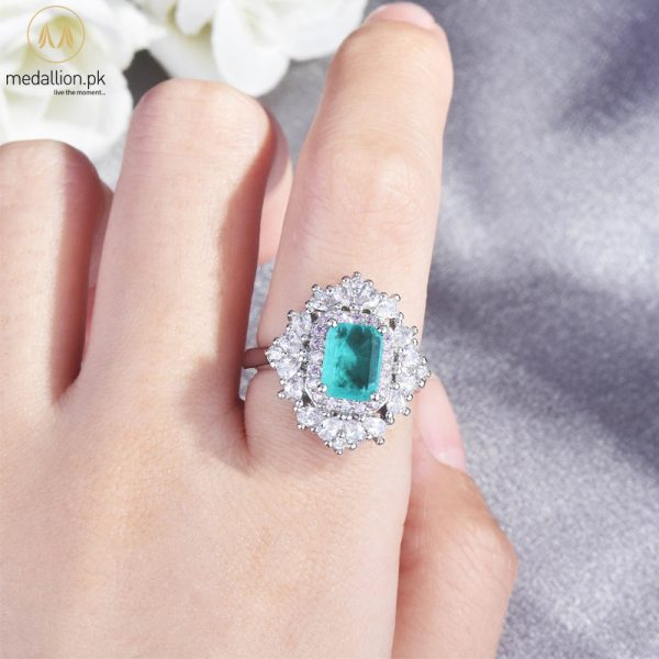 Luxury White Gold Plated Paraiba Tourmaline Zirconia Ring