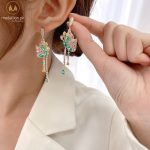 Gold Plated Pink & Green Zirconia Butterfly Earrings