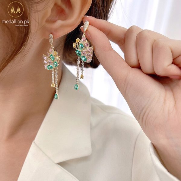 Gold Plated Pink & Green Zirconia Butterfly Earrings Gold Plated Pink & Green Zirconia Butterfly Earrings