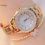 Quartz Movement Gold Color Steel Strap Watch & Bracelet Set