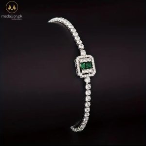Silver Plated Green and White Cubic Zirconia Bracelet