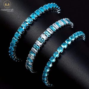Silver Plated Sky Blue Cubic Zirconia Set of Three Bracelets