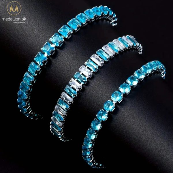Silver Plated Sky Blue Cubic Zirconia Set of Three Bracelets