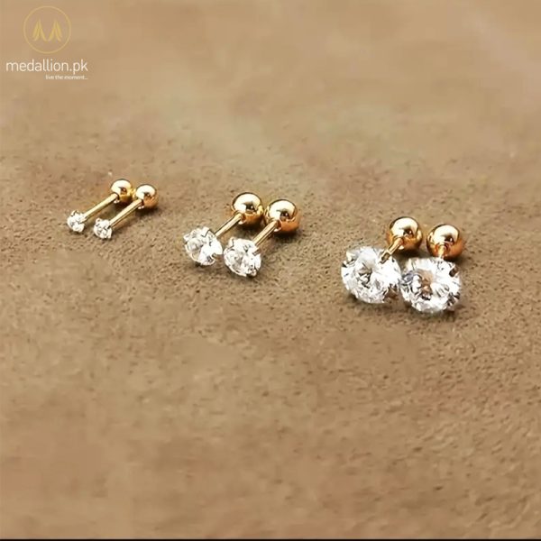 Stainless Steel 18K Gold Plated 3 Pairs of Stud Earrings