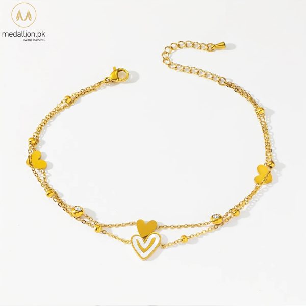 Stainless Steel 18K Gold Plated Double Hearts Anklet