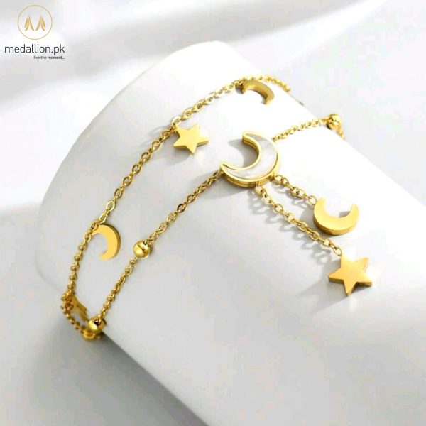 Stainless Steel 18K Gold Plated Moon & Stars Anklet