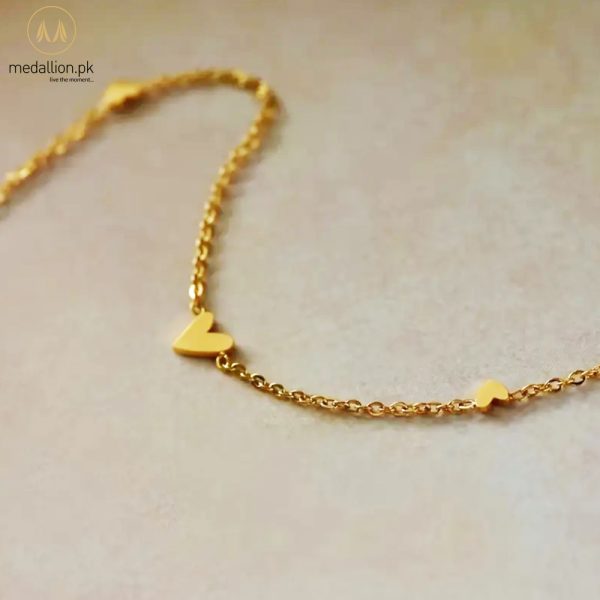 Stainless Steel 18K Gold Plated Multiple Hearts Anklet