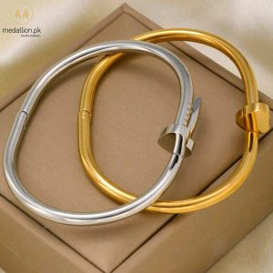 Stainless Steel 18K Gold Plated Nail Cuff Bracelet