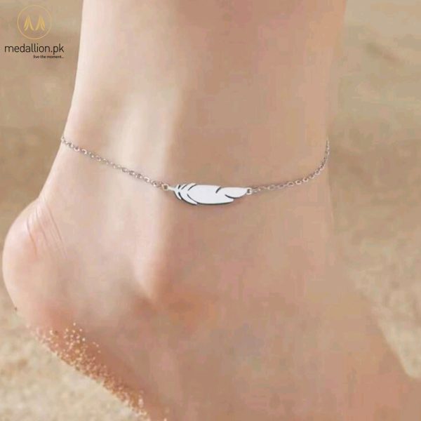 Stainless Steel Double Layer Leaf Charm Anklet