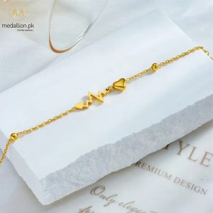Stainless Steel Gold Plated Heartbeat Anklet