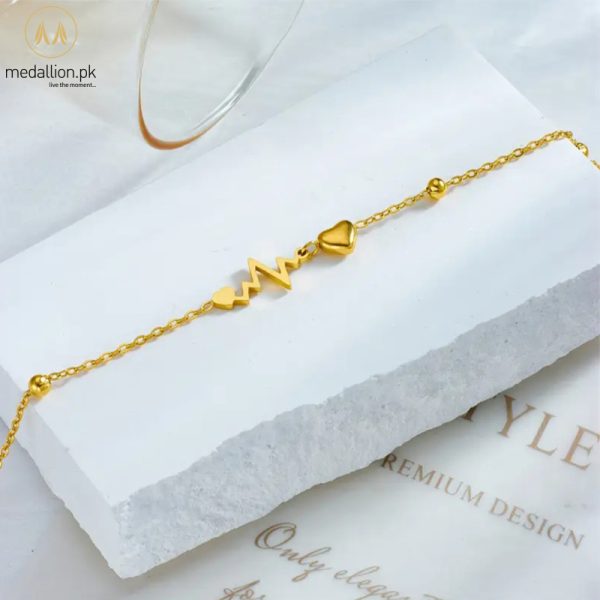 Stainless Steel Gold Plated Heartbeat Anklet