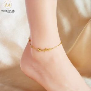 Stainless Steel Gold Plated Heartbeat Anklet