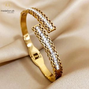 Stainless Steel Gold Plated Inlaid Cubic Zirconia Bracelet