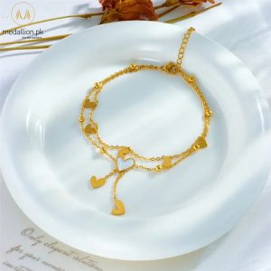 Stainless Steel Gold Plated Multiple Hearts Anklet