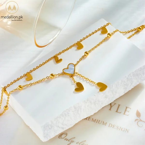 Stainless Steel Gold Plated Multiple Hearts Anklet