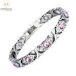 Stainless Steel Magnetic Therapy Pink Zircon Bracelet