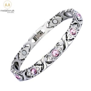 Stainless Steel Magnetic Therapy Pink Zircon Bracelet